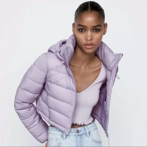 Zara Quilted Cropped Puffer Jacket Lavender